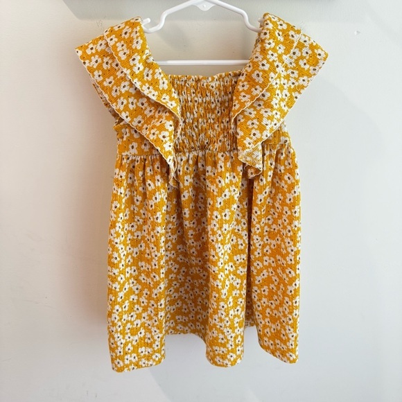Zara Girls Yellow Floral Smocked Ruffle Sleeve Midi Dress Size 3-4 Years - Picture 4 of 4